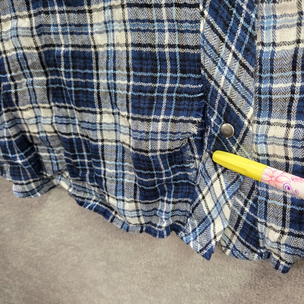 KUT Women Top Large Blue Tartan Plaid Snap Button Up Pockets Long Sleeve READ - Picture 5 of 11